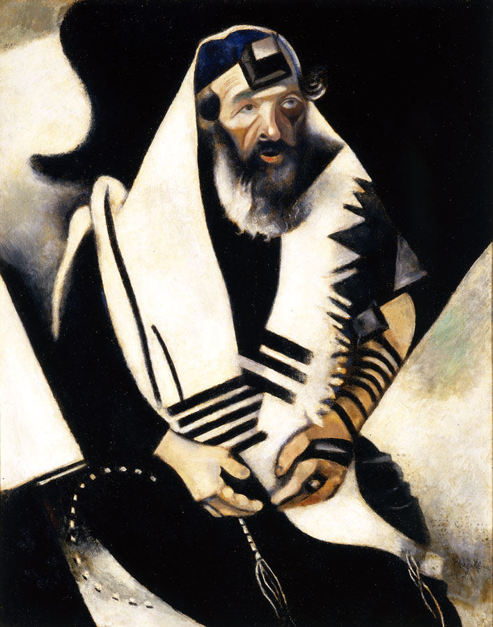 Marc Chagall Rabbiner in Schwarz-Weiß (Der betende Jude), 1914–1922 © Bildrecht, Wien 2024